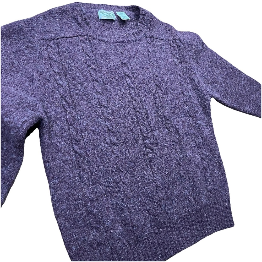 Westchester Classics Purple Cable-Knit 100% Wool Sweater Crew Neck Womens Size L